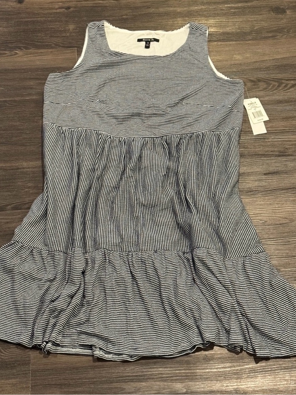Women’s Navy and White Striped Seersucker Sleeveless Dress
